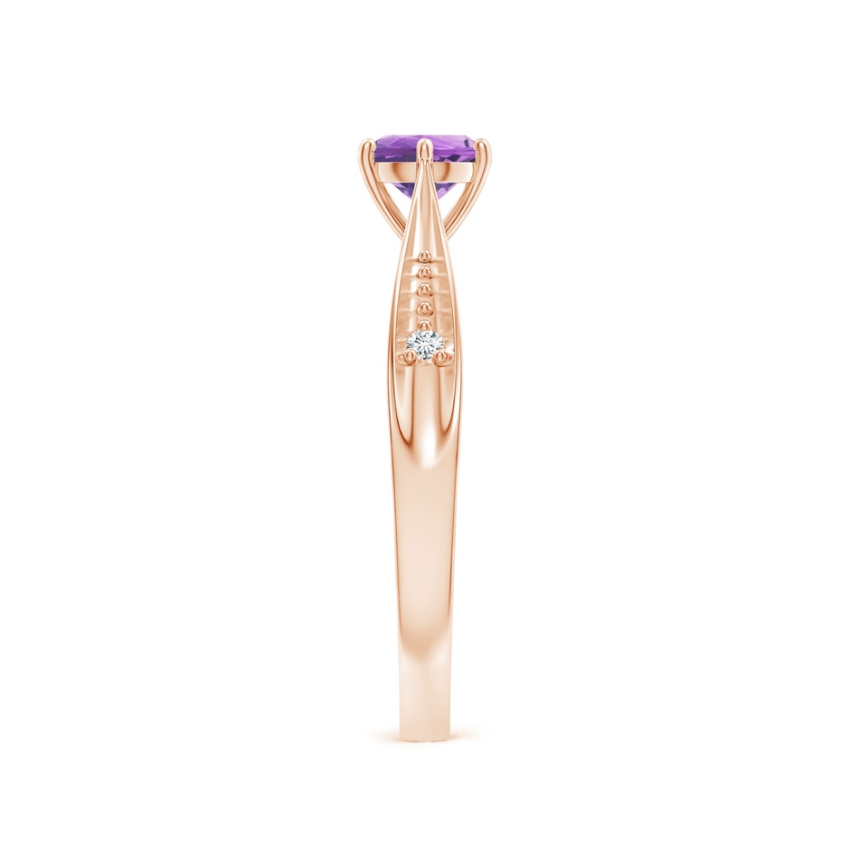 5mm A Tapered Shank Amethyst Solitaire Ring with Diamonds in Rose Gold side-2