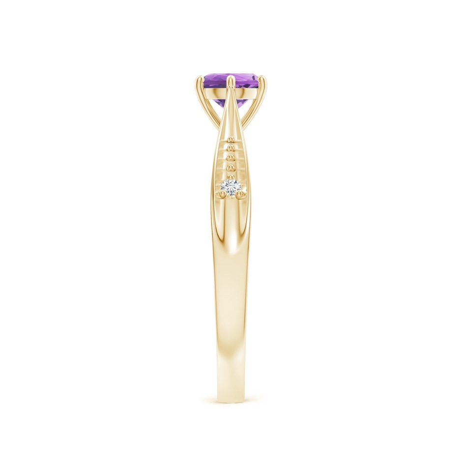 5mm A Tapered Shank Amethyst Solitaire Ring with Diamonds in Yellow Gold side-2