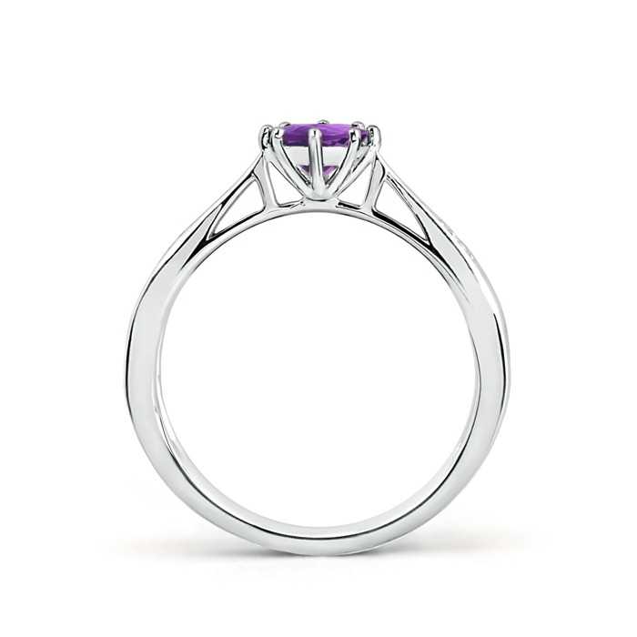 5mm AAA Tapered Shank Amethyst Solitaire Ring with Diamonds in 10K White Gold Side-1