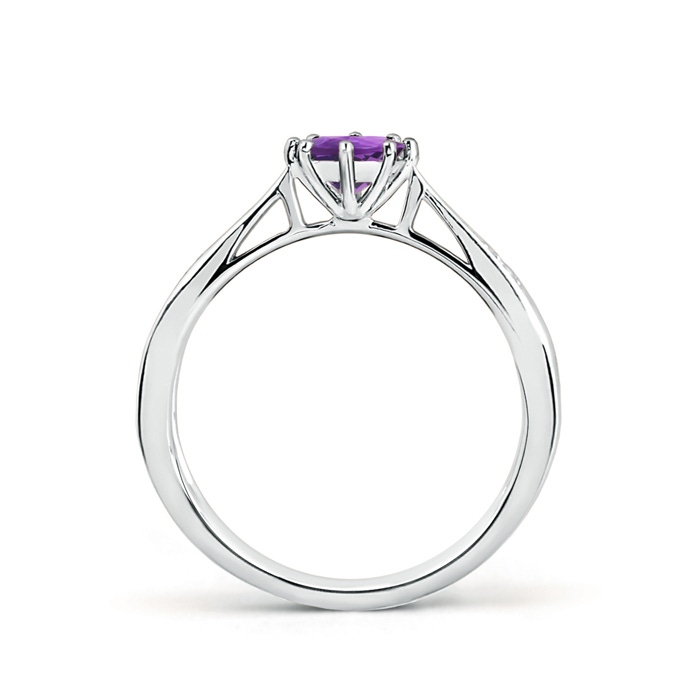 5mm AAA Tapered Shank Amethyst Solitaire Ring with Diamonds in 10K White Gold side-1