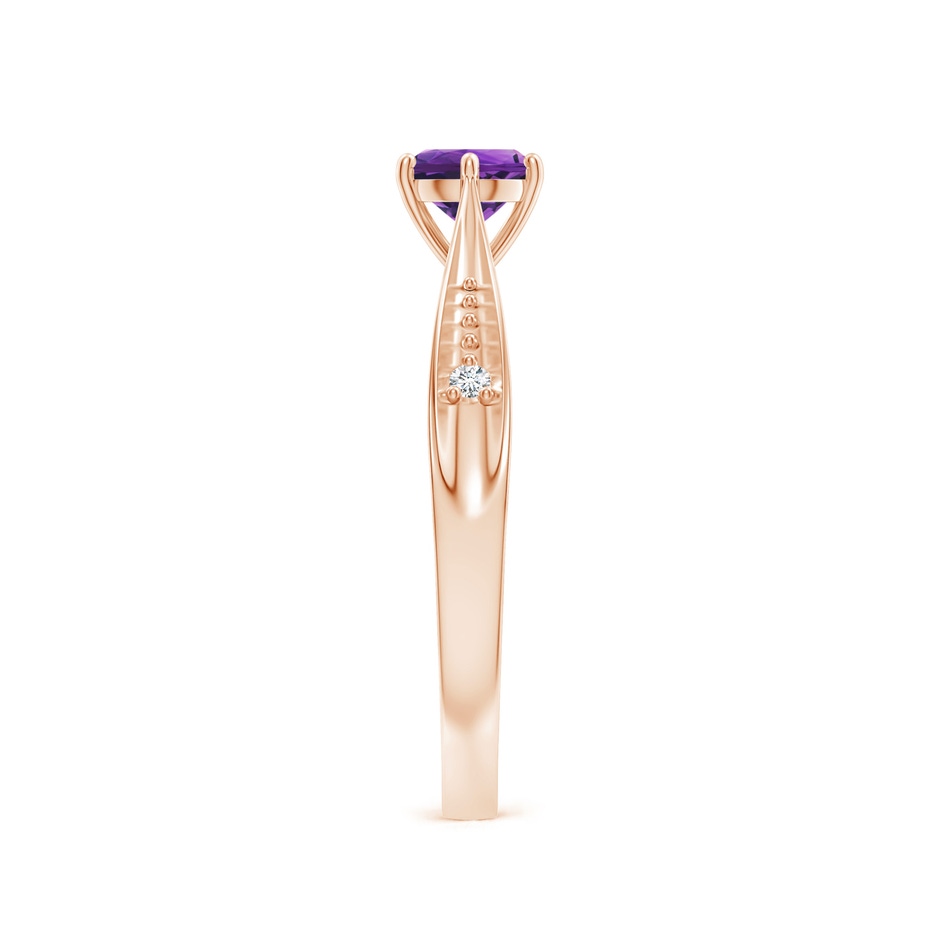 5mm AAAA Tapered Shank Amethyst Solitaire Ring with Diamonds in Rose Gold side-2