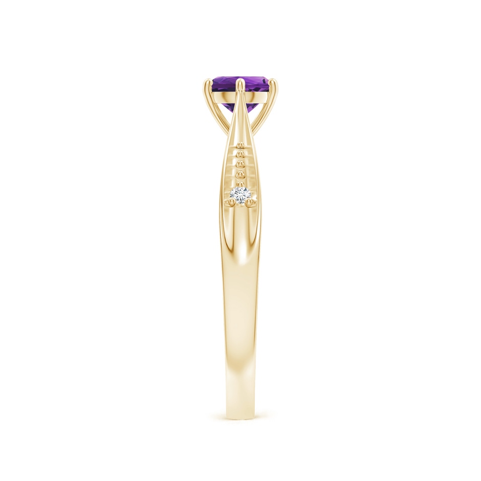 5mm AAAA Tapered Shank Amethyst Solitaire Ring with Diamonds in Yellow Gold side-2
