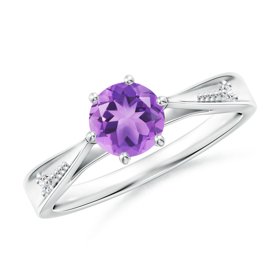 6mm A Tapered Shank Amethyst Solitaire Ring with Diamonds in White Gold 