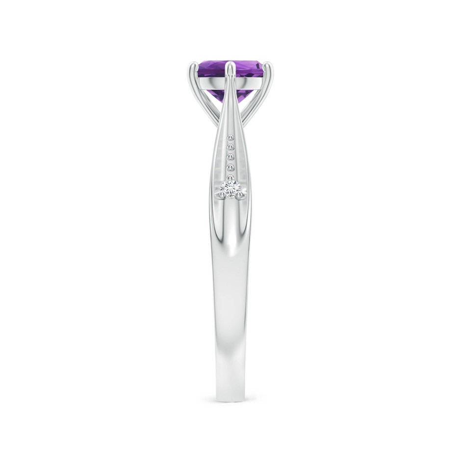 6mm AAA Tapered Shank Amethyst Solitaire Ring with Diamonds in White Gold side-2