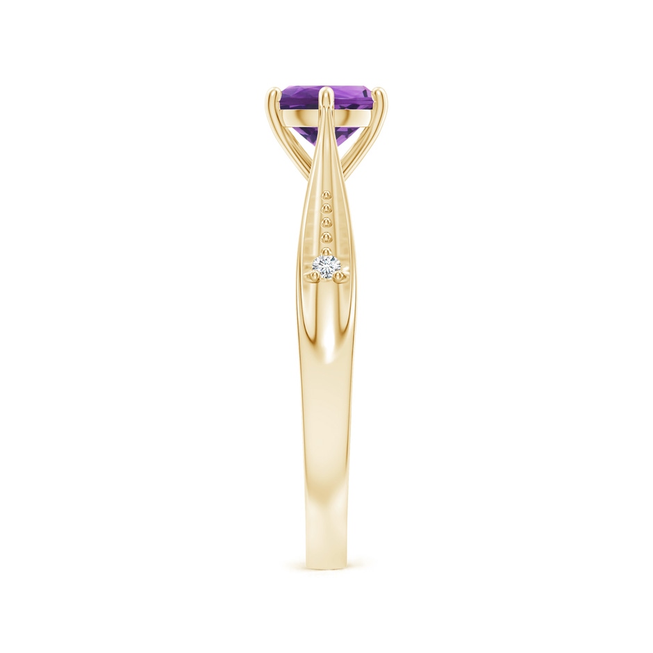 6mm AAA Tapered Shank Amethyst Solitaire Ring with Diamonds in Yellow Gold side-2