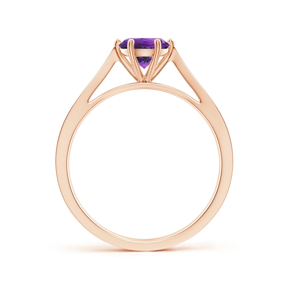 6mm AAAA Tapered Shank Amethyst Solitaire Ring with Diamonds in Rose Gold side-1