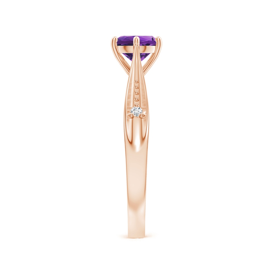 6mm AAAA Tapered Shank Amethyst Solitaire Ring with Diamonds in Rose Gold side-2