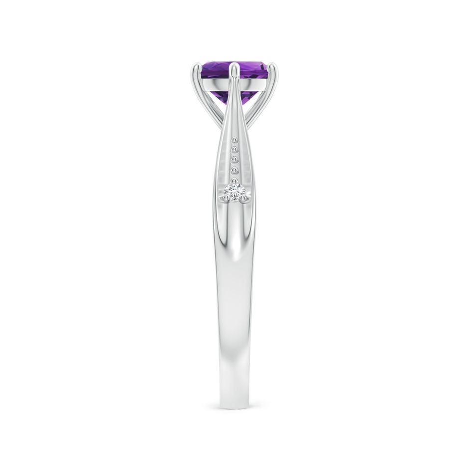6mm AAAA Tapered Shank Amethyst Solitaire Ring with Diamonds in White Gold side-2