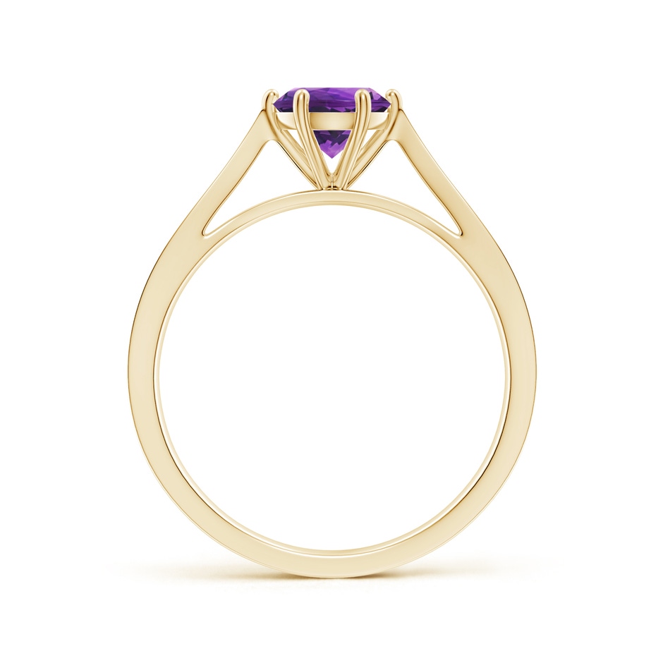 6mm AAAA Tapered Shank Amethyst Solitaire Ring with Diamonds in Yellow Gold side-1