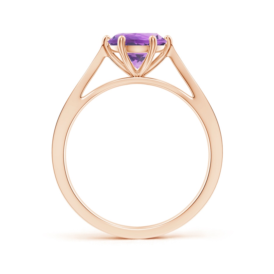 7mm A Tapered Shank Amethyst Solitaire Ring with Diamonds in Rose Gold side-1