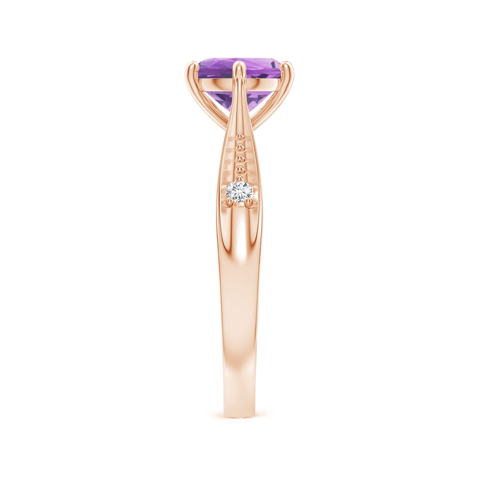 7mm A Tapered Shank Amethyst Solitaire Ring with Diamonds in Rose Gold side-2