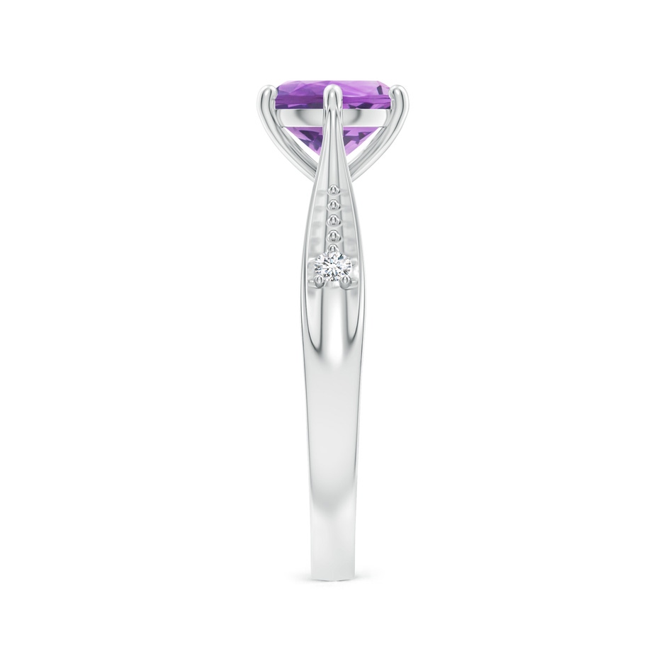 7mm A Tapered Shank Amethyst Solitaire Ring with Diamonds in White Gold side-2