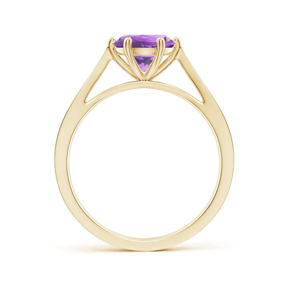 7mm A Tapered Shank Amethyst Solitaire Ring with Diamonds in Yellow Gold side-1