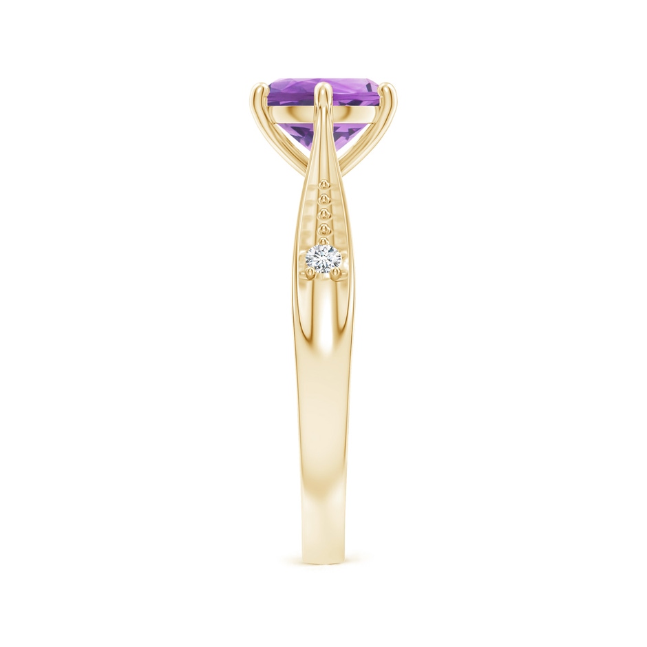 7mm A Tapered Shank Amethyst Solitaire Ring with Diamonds in Yellow Gold side-2