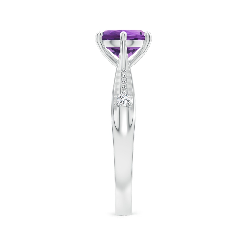 7mm AAA Tapered Shank Amethyst Solitaire Ring with Diamonds in White Gold side-2