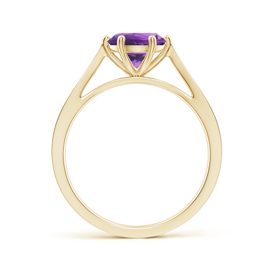 7mm AAA Tapered Shank Amethyst Solitaire Ring with Diamonds in Yellow Gold side-1