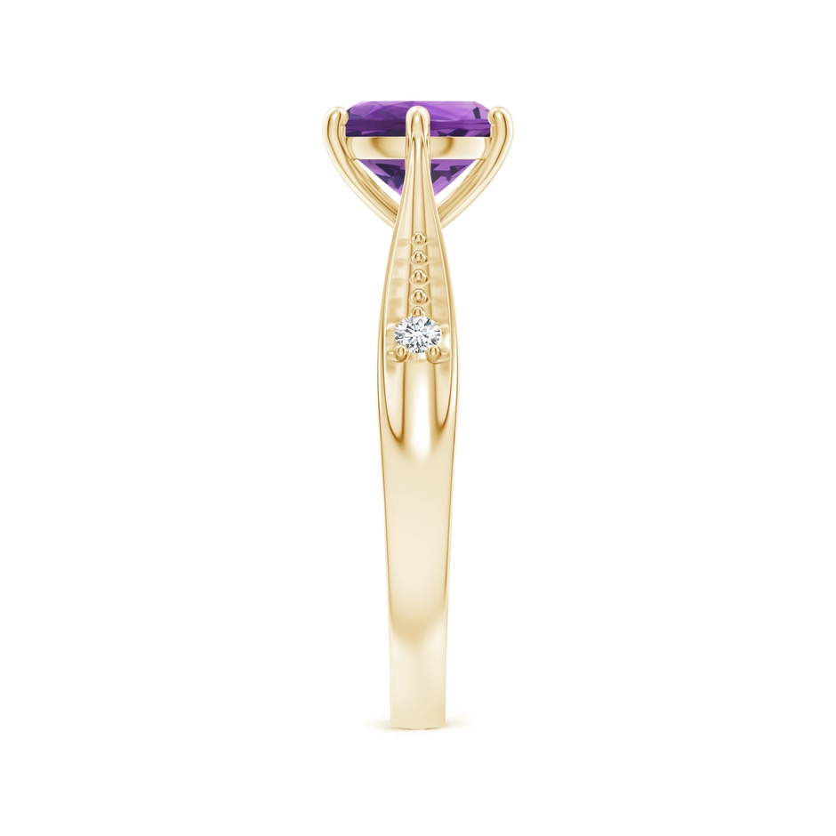 7mm AAA Tapered Shank Amethyst Solitaire Ring with Diamonds in Yellow Gold side-2
