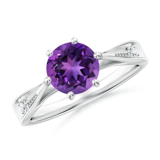 7mm AAAA Tapered Shank Amethyst Solitaire Ring with Diamonds in P950 Platinum