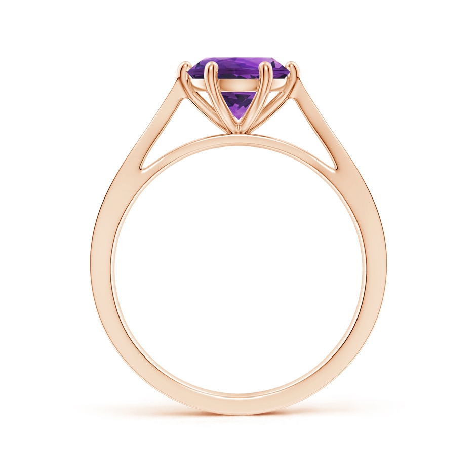 7mm AAAA Tapered Shank Amethyst Solitaire Ring with Diamonds in Rose Gold side-1