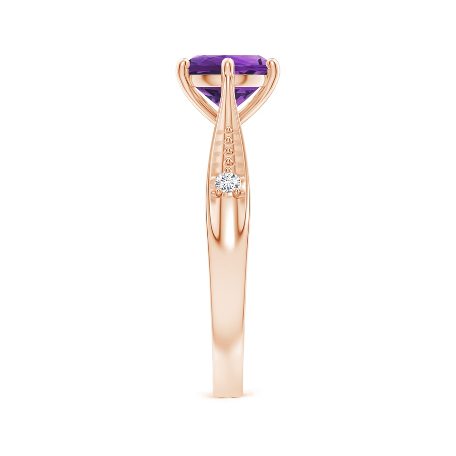 7mm AAAA Tapered Shank Amethyst Solitaire Ring with Diamonds in Rose Gold side-2