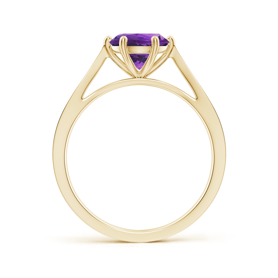 7mm AAAA Tapered Shank Amethyst Solitaire Ring with Diamonds in Yellow Gold side-1
