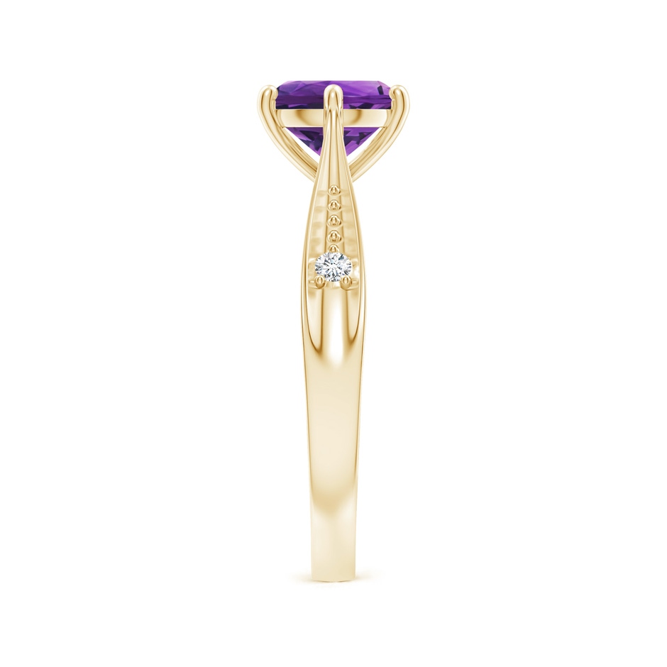 7mm AAAA Tapered Shank Amethyst Solitaire Ring with Diamonds in Yellow Gold side-2