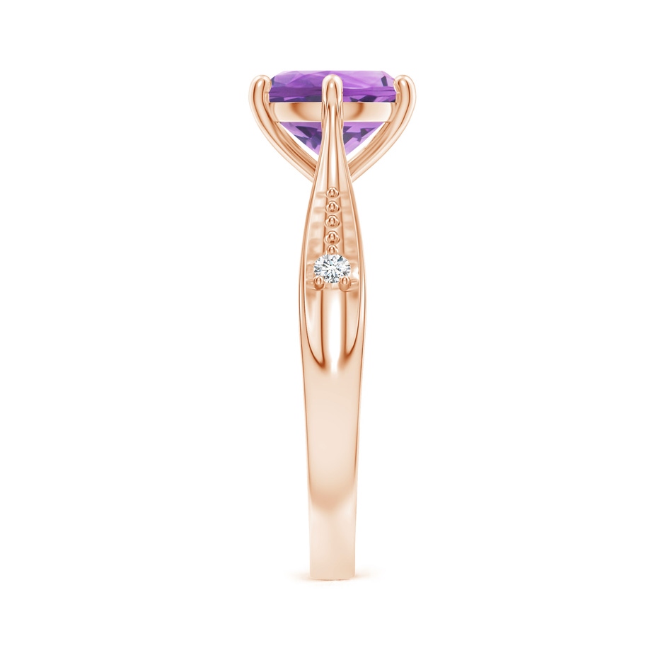 8mm A Tapered Shank Amethyst Solitaire Ring with Diamonds in Rose Gold side-2