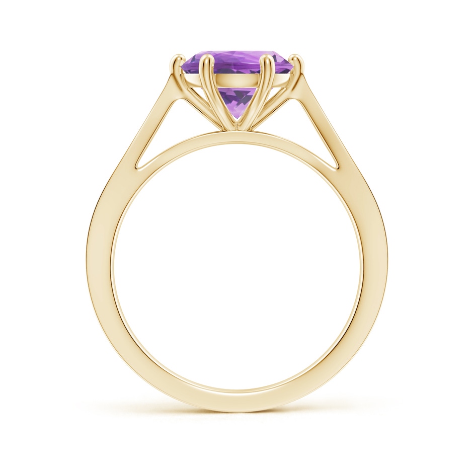 8mm A Tapered Shank Amethyst Solitaire Ring with Diamonds in Yellow Gold side-1