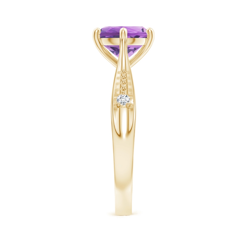 8mm A Tapered Shank Amethyst Solitaire Ring with Diamonds in Yellow Gold side-2