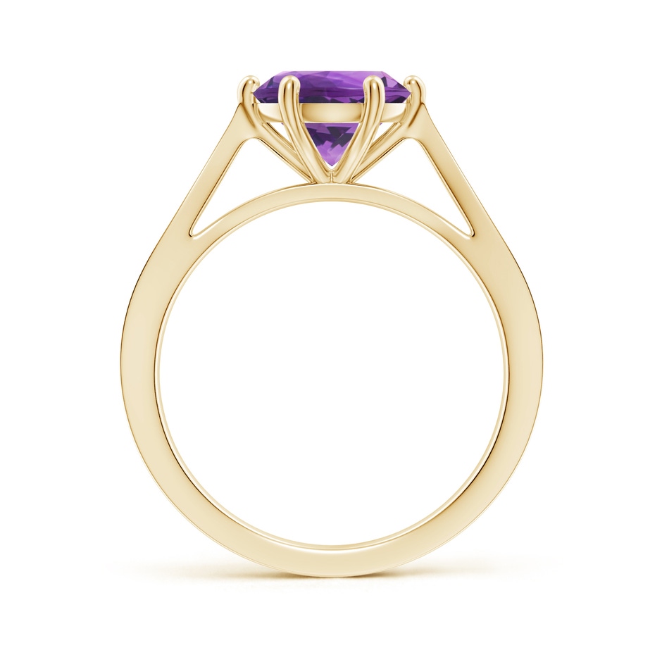 8mm AAA Tapered Shank Amethyst Solitaire Ring with Diamonds in Yellow Gold side-1