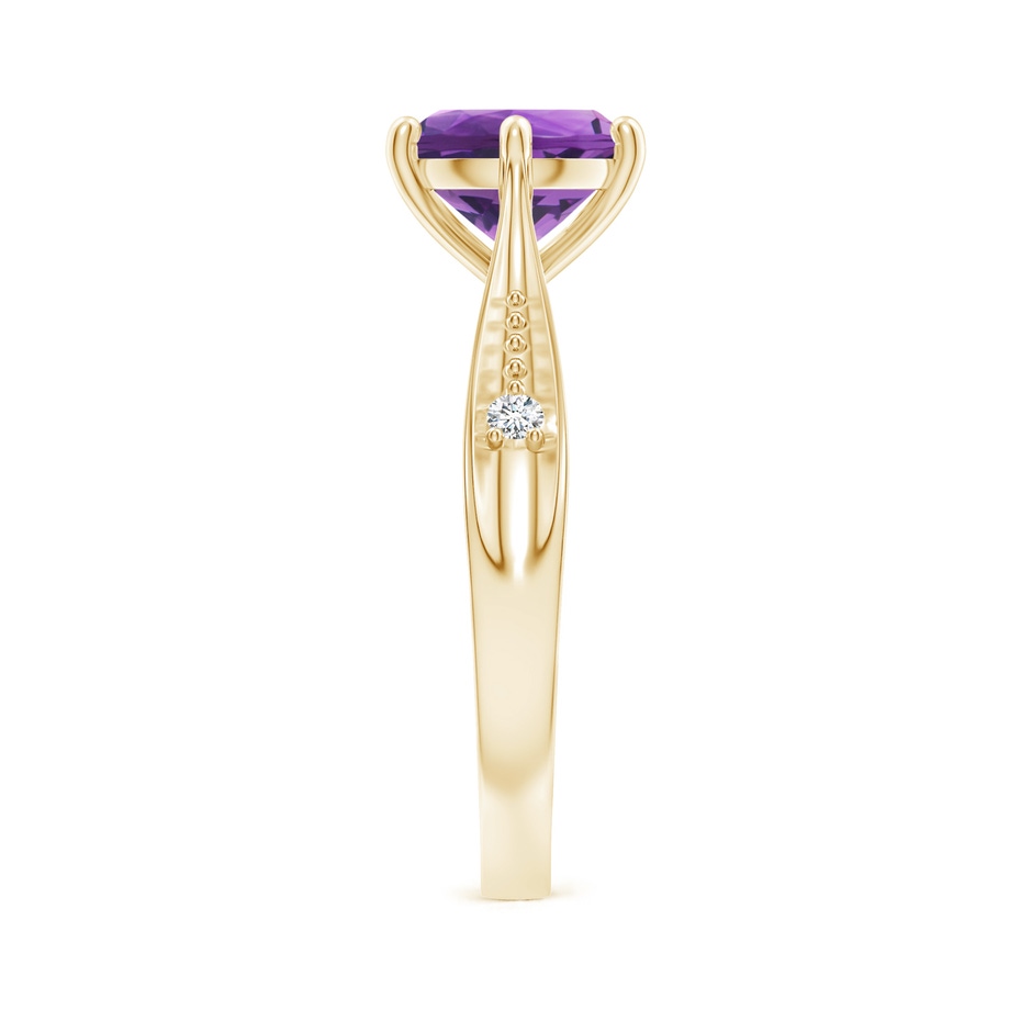8mm AAA Tapered Shank Amethyst Solitaire Ring with Diamonds in Yellow Gold side-2