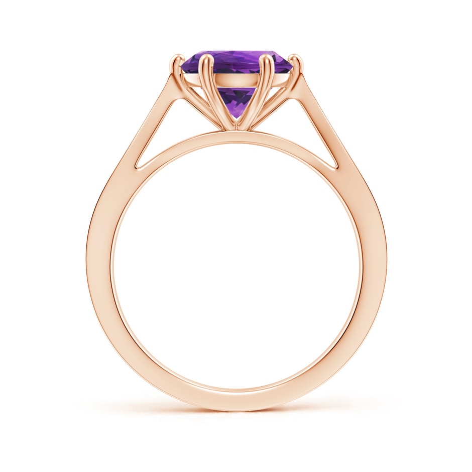 8mm AAAA Tapered Shank Amethyst Solitaire Ring with Diamonds in Rose Gold side-1
