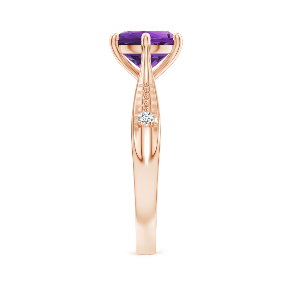 8mm AAAA Tapered Shank Amethyst Solitaire Ring with Diamonds in Rose Gold side-2