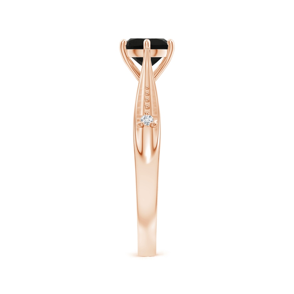 6mm AAA Tapered Shank Black Onyx Solitaire Ring with Diamonds in Rose Gold side-2