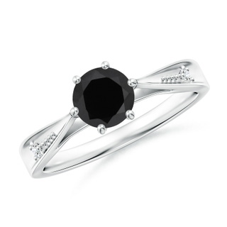 6mm AAA Tapered Shank Black Onyx Solitaire Ring with Diamonds in White Gold