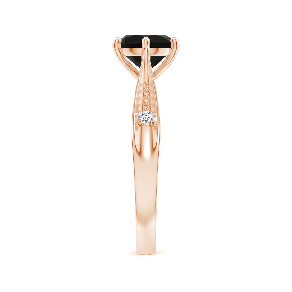7mm AAA Tapered Shank Black Onyx Solitaire Ring with Diamonds in Rose Gold side-2