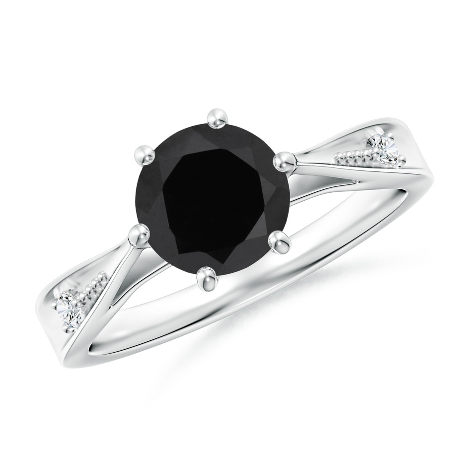 7mm AAA Tapered Shank Black Onyx Solitaire Ring with Diamonds in White Gold 