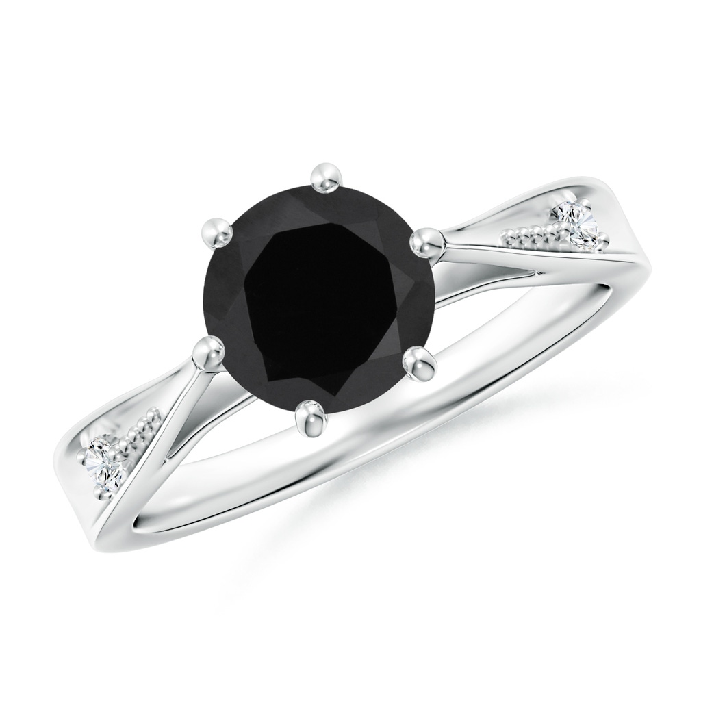 7mm AAA Tapered Shank Black Onyx Solitaire Ring with Diamonds in White Gold