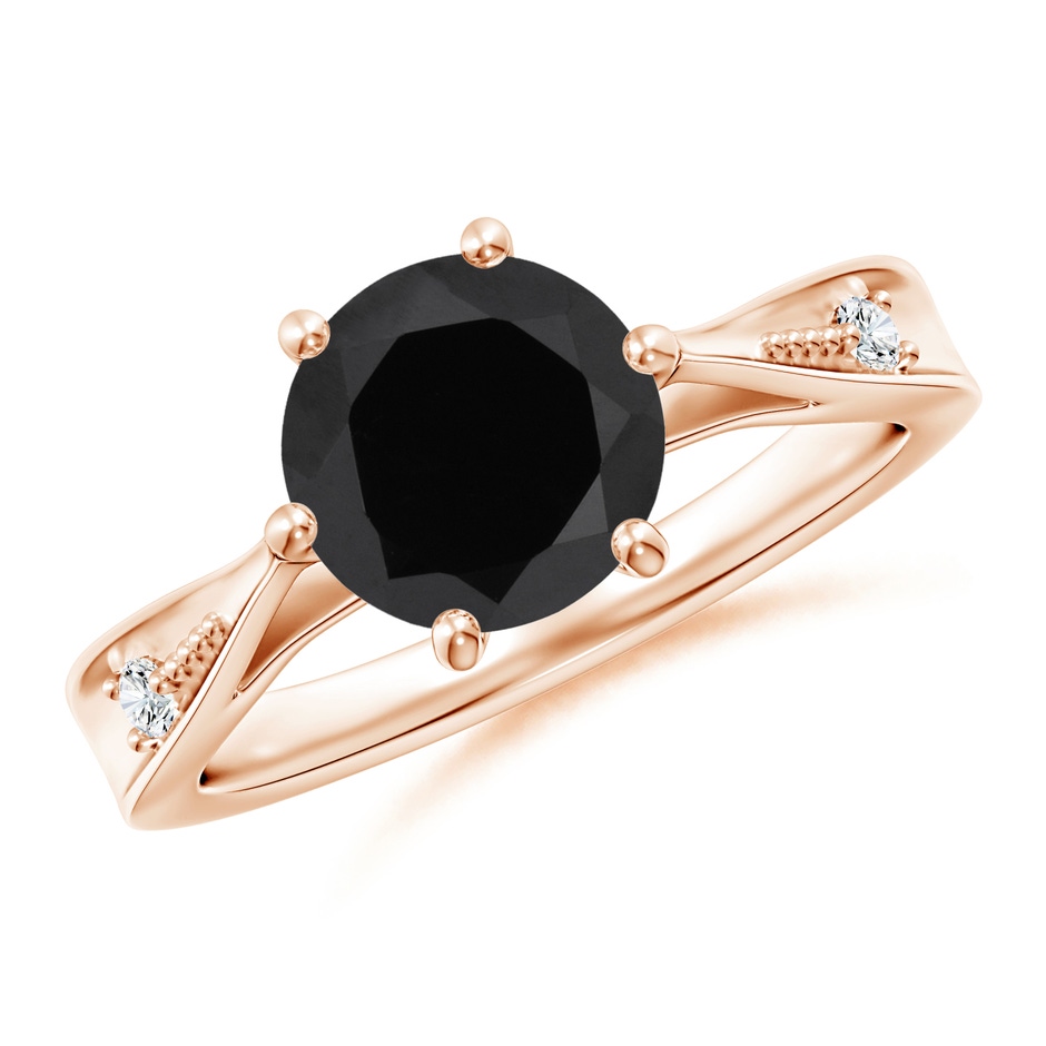 8mm AAA Tapered Shank Black Onyx Solitaire Ring with Diamonds in Rose Gold 
