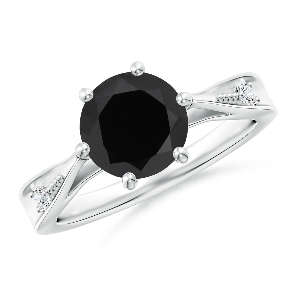 8mm AAA Tapered Shank Black Onyx Solitaire Ring with Diamonds in White Gold