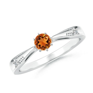 4mm AAAA Tapered Shank Citrine Solitaire Ring with Diamonds in P950 Platinum