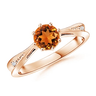 6mm AAAA Tapered Shank Citrine Solitaire Ring with Diamonds in Rose Gold