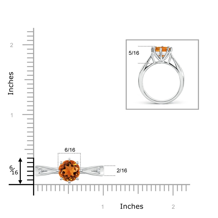 8mm AAAA Tapered Shank Citrine Solitaire Ring with Diamonds in P950 Platinum Product Image
