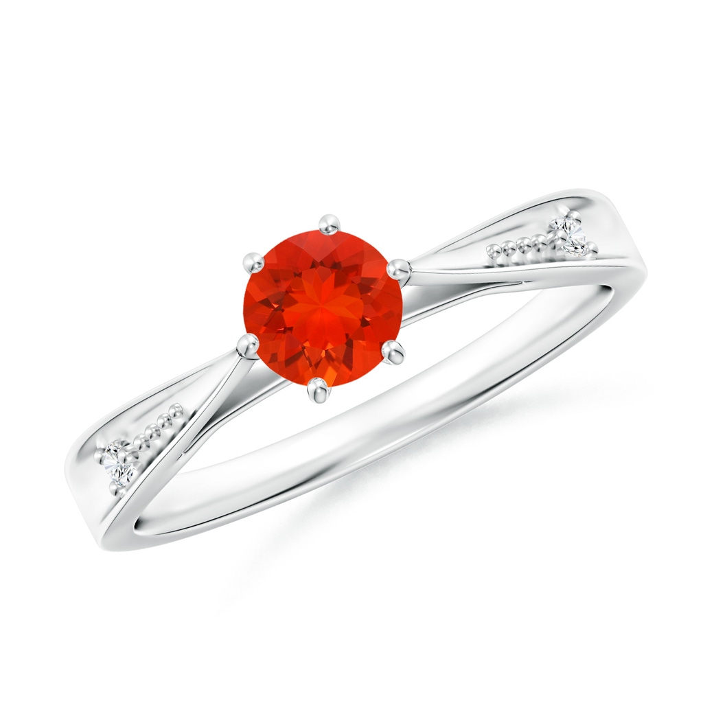 5mm AAAA Tapered Shank Fire Opal Solitaire Ring with Diamonds in P950 Platinum