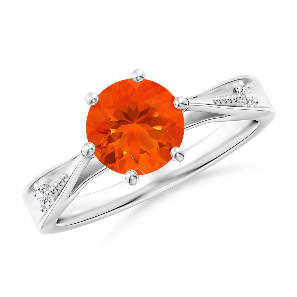 7mm AAA Tapered Shank Fire Opal Solitaire Ring with Diamonds in White Gold