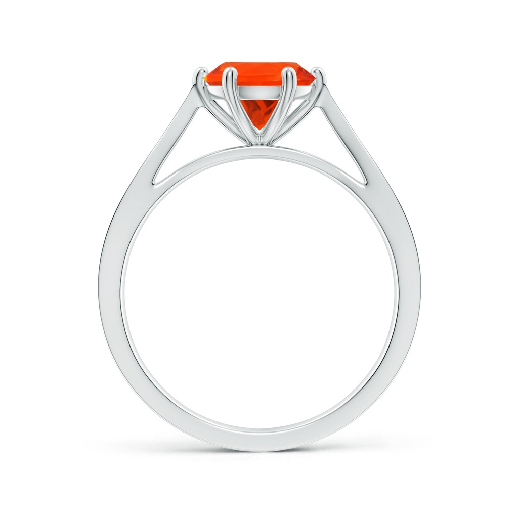 7mm AAA Tapered Shank Fire Opal Solitaire Ring with Diamonds in White Gold Side 1