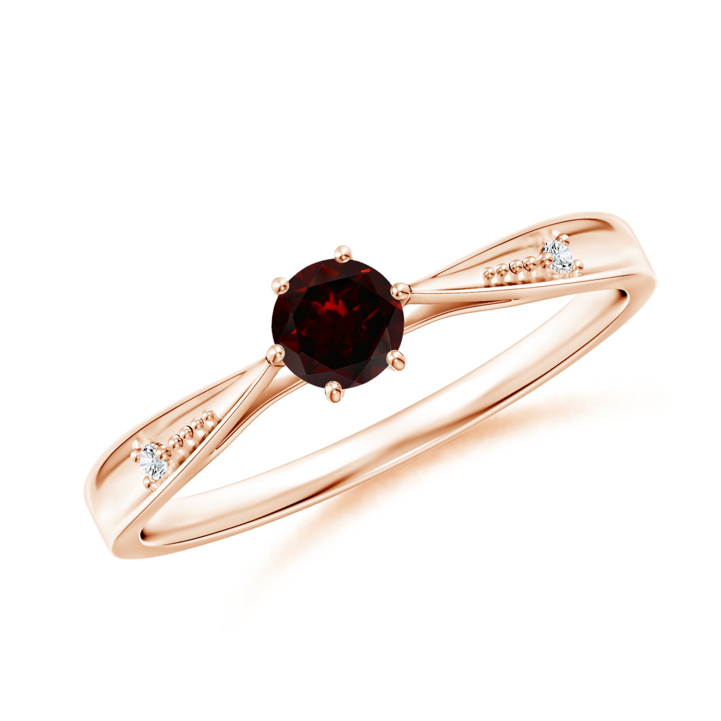 Tapered Shank Garnet Solitaire Ring with Diamonds