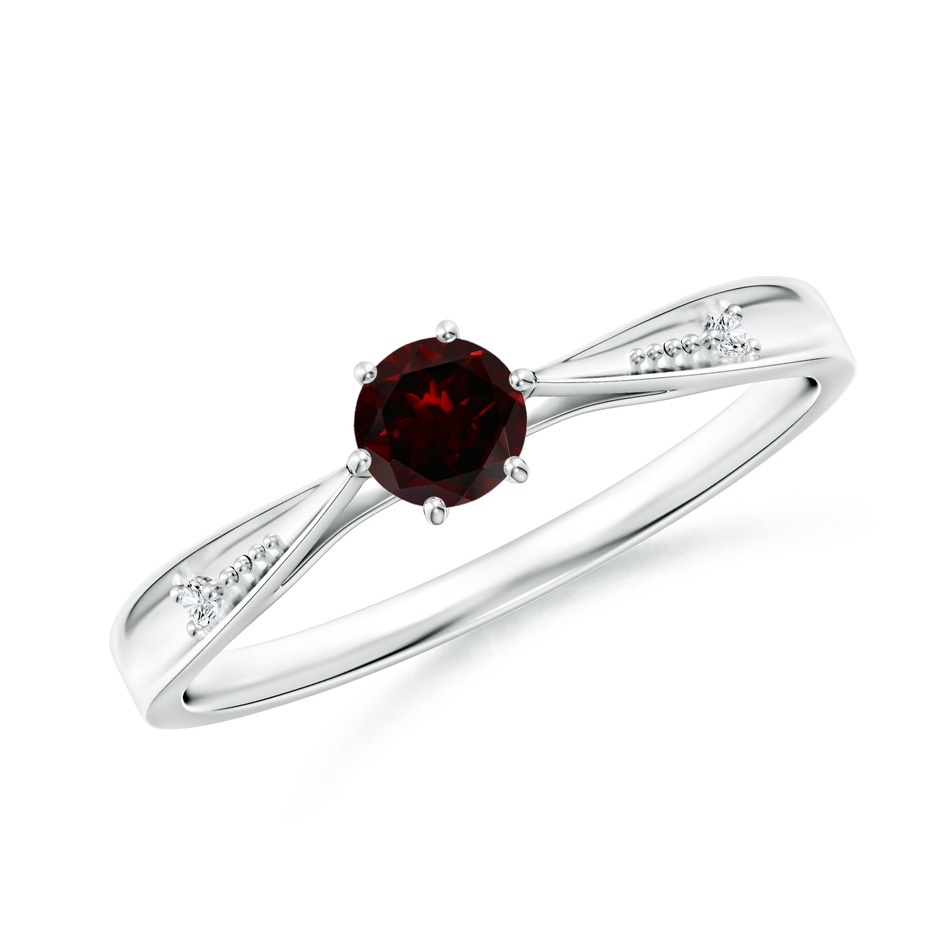 4mm A Tapered Shank Garnet Solitaire Ring with Diamonds in White Gold 