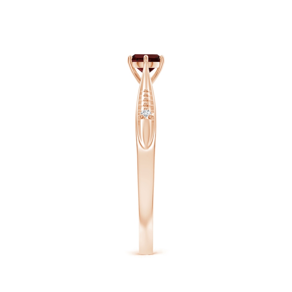 4mm AA Tapered Shank Garnet Solitaire Ring with Diamonds in Rose Gold side 299