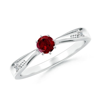 4mm AAA Tapered Shank Garnet Solitaire Ring with Diamonds in White Gold